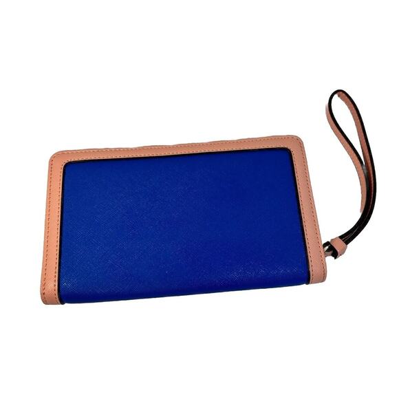 Anne Klein Zip Around Wristlet Wallet Royal Blue Dusty Pink Gold Interior - Picture 2 of 7